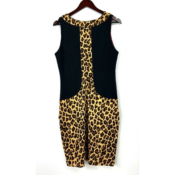 MD NY Women Sz 12 Dress Sleeveless Sheath Bodycon Leopard Print Black Side Panel - Picture 4 of 12